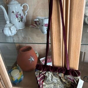 Vintage Velvet Burgundy, Green, Blue florals with velvet lining Women's Bag